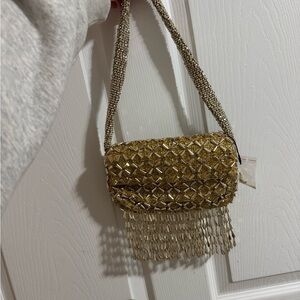 Gold Beaded Shoulder Bag